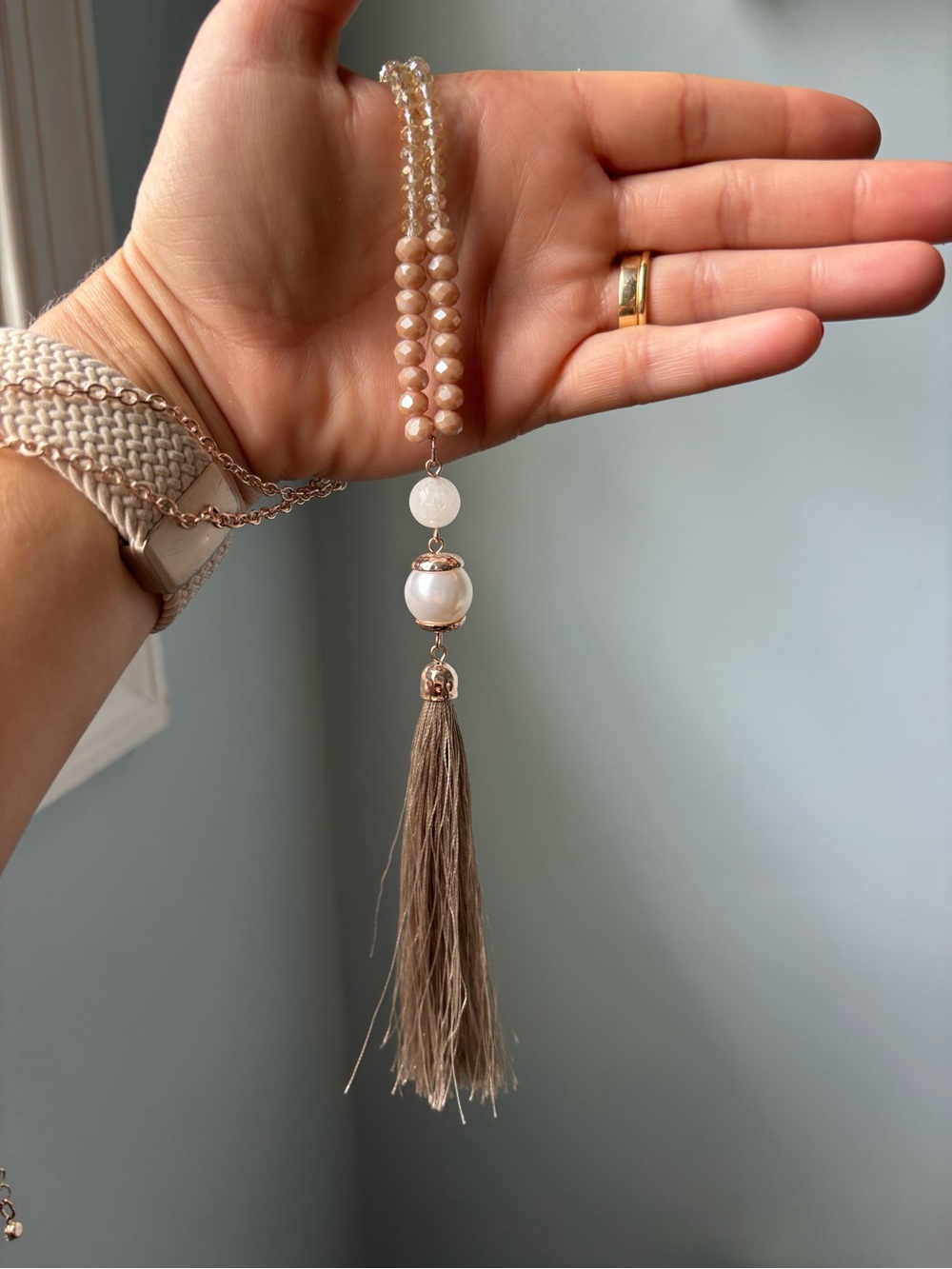 Beige Tassel Pendant Necklace